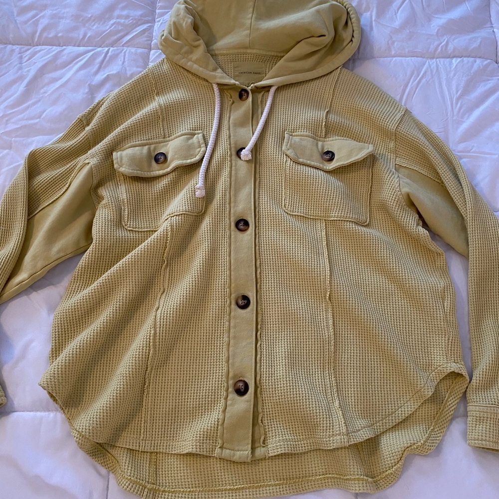 American Eagle Outfitters Yellow Cream Waffle Knit Top - Picture 2 of 10